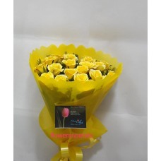 20 Yellow Roses Bunch with Yellow Paper Packing